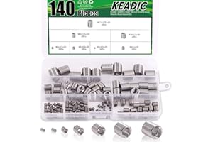 Keadic 140 Pieces Wire Thread Inserts Steel Sheath Helicoil Type Screw Repair Sleeve Assortment Kit Metric Stainless Steel M3 M4 M5 M6 M8 M10 M12 for Automotive Repair, Plastic Box Included