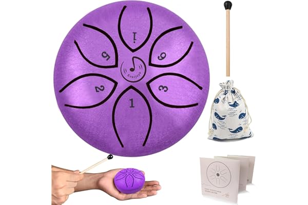 Tambour à langue en acier de 7,6 cm à 6 notes de C, instrument de percussion, livre de musique et maillets pour l'éducation musicale, le yoga, la méditation, la guérison mentale (violet)