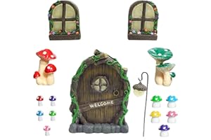 UHK Miniature Fairy Gnome Home Window Door and Micro Resin Fairy Mushroom fit for Tree Statues Tree Yard and Garden Sculpture Outdoor Decor Accessories