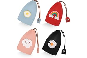 Xumann 4PCS Cartoon Key Pouch, Portable Leather Key Bag, Cute Creative Pull-Out Pouch