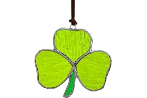 KRISININE Handmade Stained Glass Shamrock Sun Catcher Window Hanging Irish Suncatcher St. Patrick's Day Decor for Home Green Clover Flower Stained Glass Window Panels for Window 3inch