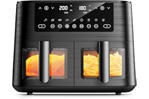 COOKWISE 9L Dual Air Fryer with Visual Window, XL Large Capacity, 2 Drawers, 9-In-1 Cooking Presets, Touch Screen, Smart Finish, Timer Function, Dishwasher-Safe, Healthy Oil Free & Low Fat Cooking