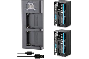 Blumax 2X Akku NP-F750 / NP-F550 4000mAh + Slim Dual Ladegerät | kompatibel mit Sony NP-F970 NP-F960 NP-F990 für Blitzgeräte Videoleuchten Fieldmonitore