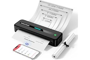 ASprink Stampante Portatile A4, M832 Stampante Termica Portatile per Ipad, Android e iOS, Stampante inkless via Wireless Bluetooth con 1 Rotoli Carta Termica A4, Adatta per Casa