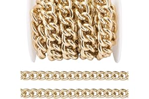 Craftdady, Rotolo di catena a maglia barbazzale in alluminio da 2 metri, con maglie non saldate, con bobina, in stile punk cubano, per collane, bracciali e gioielli fai da te, oro