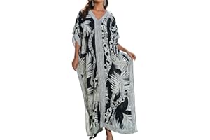 Bsubseach Damskie sukienki plażowe Kaftan w paski z nadrukiem plus size strój kąpielowy okrycie do sukienki typu Caftan Loungewear