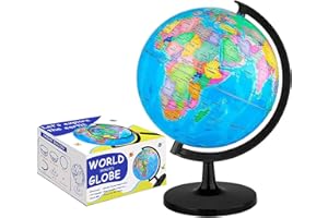 Fun Lites 25CM World Globe for Kids Learning, DIY Assemble Educational Rotating World Map Globes Large Size Decorative Earth Children Globe for Classroom Geography Teaching, Desk and Office Decoration