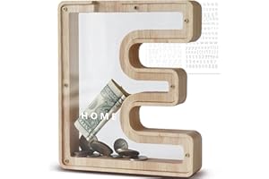 DBPBTOU Salvadanaio Personalizzato, Lettre in Legno Trasparente, Salvadanaio Apribile per Bambini, Grande Creativo per Regalo di Compleanno/Decorazione Domestica/Ricordo (E)