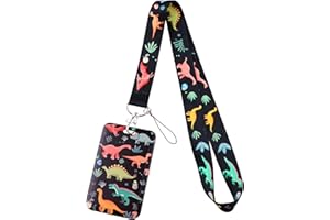 Juanooo Cool Black Dinosaur Lanyard with Card Holder Cute Neck Key Lanyard Strap for Keys ID Badge for Women Men Teens Kids Teachers Work School ID Card Holder