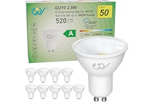 GY Ampoules LED GU10 Classe A 2.9W Equivalent 50W, 520LM 4000K Blanc Neutre, Angle de Lumière 110°, Ampoule GU10 Led Efficacité Energétique, Non-Dimmable, Lot de 10