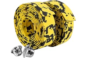 EJOYOUS Vendaje de cinta para manillar de bicicleta, envoltura de manija de cinta de barra de bicicleta suave con 2 enchufes de barra para ciclismo de ciclismo y carreras de carretera (amarillo + negro)