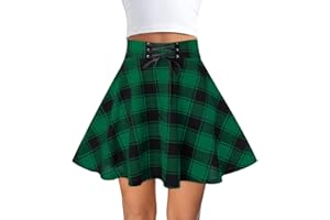 FEOYA Jupe Courte à Carreaux pour Femme Fille Jupe Ecossaise Taille Haute Gothique Jupe Tartan Évasée Plissée Harajuku Patineuse Tennis Kilt Mini Écolière College Basique Vintage Rétro à Lacets S-XXL
