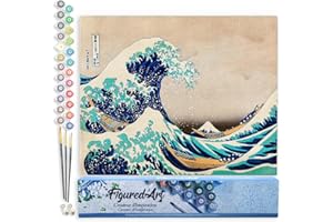Figured'Art Peinture par Numéro Adulte La Grande Vague de Kanagawa - Katsushika Hokusai - Activité Manuelle Kit de Loisir Créatif DIY Numéro d'Art Complet - 40x50cm sans châssis en bois