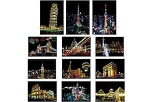 Georgie Porgy Scratch Art Kitt per Bambini Adulto Magic Rainbow Carta AntiGraffio A3 A4 Cartolina per Natale Regalo di Compleanno (Cartolina-Classico+Antico+Moderno)