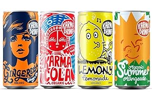 KARMA COLA Karma Drinks Variety Selection Mixed Flavours (24 Pack Cans) - Cola, Lemony Lemonade, Gingerella, Orangeade