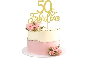 Blumomon 3 Pack 50 & Fabulous Cake Topper Gold Glitter Cheers to Happy 50th Birthday Cake Toppers Fifty and Fabulous Cake Pick Decorations for 50th Wedding Anniversary Birthday Party Supplies