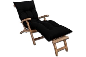 bananair - Sun Lounger Cushion Only - Thick, Comfortable, Quilted Design, Generously Foam Filled - Made in France - Sunbed Cushion for Garden Furniture, Easy to Install (185x60x15 cm, Black)