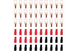 YIXISI 60 Piezas M6 SC4-6 AWG12 Terminales de Anillo Kit, Conectores de Tubular, Terminales de Cable Batería, con Manguitos de Aislamiento, para Cable Eléctrico, Dorado