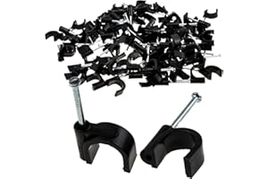 ENTIE Round Black 12mm Cable Clips Secure Fastenings Cables LARGE [100 Pack]