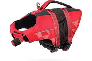 CITÉTOILE Chalecos Aalvavidas para Perros, Flotador Ajustable para Mascotas con Asa, Traje de Baño de Seguridad para el Agua para Navegar en la Piscina de la Playa, Rojo, XS