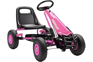 AIYAPLAY Kids Pedal Go Kart, Children Ride on Racer with Adjustable Seat, EVA Tyres, Manual Clutch, Brake, Go Cart for Kids 3-8 Years, Pink