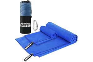AYVICCO Microfiber Travel & Sports Towel Set - Quick Dry, Super Absorbent, Compact, Lightweight - for Camping, Backpacking, Hiking, Beach, Yoga, Swimming - Includes 2 Sizes + Carrying Bag & Clip (Blue)