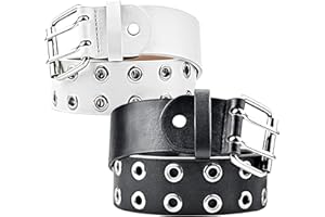 iYinJuan 2 Sztuki Podwójnych Otworów Pasek z Nitami - Modny Damski Skórzany Punk Hip Hop Rock z Klamrą ze Stopu Metali - Stroje Gotyckie do Cosplay, Spodnie, Sukienki, Dżinsy