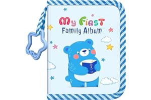 Fintie Album na zdjęcia dla niemowląt, 18 zdjęć, My First Family Album z miękką poszewką z tkaniny i haczykiem, dla noworodka, małych dzieci, baby shower, prezent urodzinowy, niebieski niedźwiedź