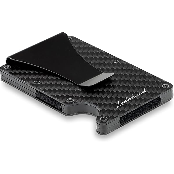 Rossm Portemonnee voor heren met RFID-bescherming, kaarthouder van koolstofvezel en metaal met geldclip en elastiek, dunne RFID-portemonnee voor heren, Money Clip