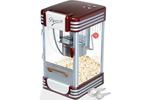 ‎JAGO Jago® Retro Popcorn Machine, 60 L/h, 200 g/10 Min, Stainless Steel Pot, for Salty Popcorn, 50s Look, Professional Popcorn Maker, Maker, Automatic