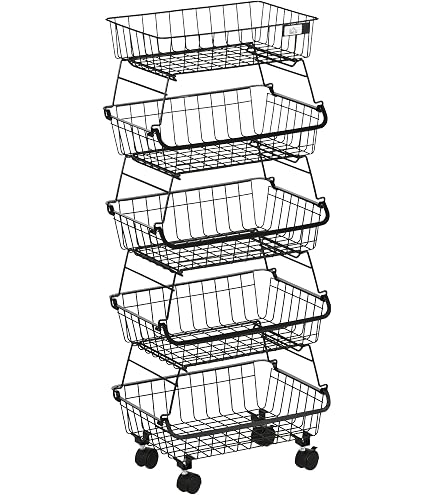 Paniers Rangement Empilables Baotkere 5 Niveaux - Avec Roulettes - Métal - Pour Cuisine, Garage