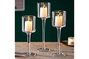 Sziqiqi Szklane Świeczniki na Podgrzewacze, 3 Sztuki, Eleganckie Wysokie Świeczniki, Dekoracja Stołu na Wesele, do Jadalni, Łazienki, Urodziny, Imprezę