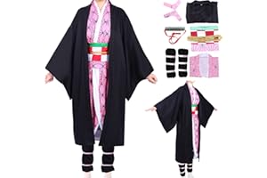 Formemory Disfraz de cosplay Kamado Nezuko, 8 Piezas Traje de Matadora de Demonios de Anime Japonés, Kimetsu no Yaiba nezuko Kimono Disfraces de Halloween para Niños y Adultos