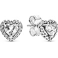 Pandora Timeless Women's Sterling Silver Elevated Heart Cubic Zirconia Stud Earrings