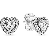 Pandora Timeless Women's Sterling Silver Elevated Heart Cubic Zirconia Stud Earrings