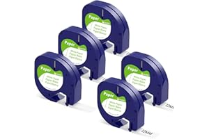 Markurlife-Cintas Etiquetas Compatible para DYMO LetraTag Recambio Papel 12mm x 4m 91200 Etiqueta para DYMO LetraTag LT-100H LT-100T XR XM 2000 QX50 200B, Negro sobre Blanco