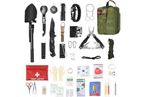 VICHIRSKIT Kit de Survie Randonnée - Équipement Outdoor avec Pelle Pliante, Couteau Multifonction, Lampe Torche, Bracelet et Trousse de Premiers Secours pour Camping Aventure Trekking Urgence