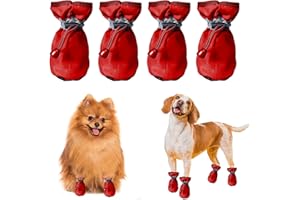 HZSZJMN 2 Pairs Dog Shoes, Anti-Slip Dog Paw Protectors，Dog Boots with Waterproof Rubber Bottom and Adjustable Straps for Pet Indoor Wear,Outdoor Walking (Red)…