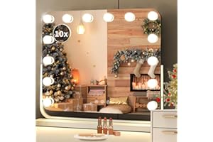 ‎MAMIZO MAMIZO Lustro Hollywood z oświetleniem, obracane o 360° lustro do makijażu z oświetleniem, 14 diod LED, możliwość ściemniania, lusterko kosmetyczne z USB, sterowanie dotykowe i 3 kolory światła, 10 x