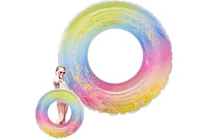 PUKITT Children's Swimming Ring, Mermaid Swimming Ring, Glitter Children's Swimming Ring, Baby Swimming Aid, Swimming Ring for Children 4-9 Years (Pink)