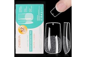 Tips Uñas, 552 Pzs Uñas Postizas Cortas Transparentes, ZAHRVIA 12 Tamaños Poly Gel Uñas Resistente en Resina, Uñas de Gel Nail Tips Cobertura Total Kit