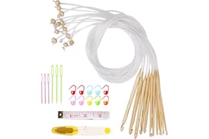 Tunesische Häkelnadel mit Seil,12 Größen Bambus Afghanische Häkelnadeln Set für Anfänger, 3,0-10 mm Afghan Tunesische Häkelnadeln Kunststoffkabel für Schals Teppich, Häkelnadel für Tunesisch Häkeln