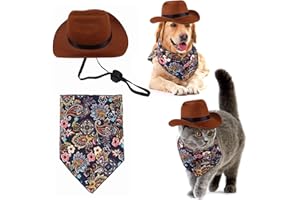 Hat for Dog Cat, WideSmart Dog Cowboy Hat Bandana Scarf Dog Cat Cowboy Hat Puppy Hat Dog Cat Costume Cosplay Cap Puppy Pet Dog Cat Holiday Pet Party Decoration Party Accessories