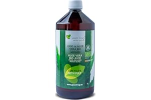 Green Frog - Jugo de Aloe Vera (99,8%) con Pulpa - 1 Litro - 100% Ecológico - Rico en Vitaminas A, C, E y Grupo B - Aminoácidos Esenciales - Botella de PET - Libre de Aloínas