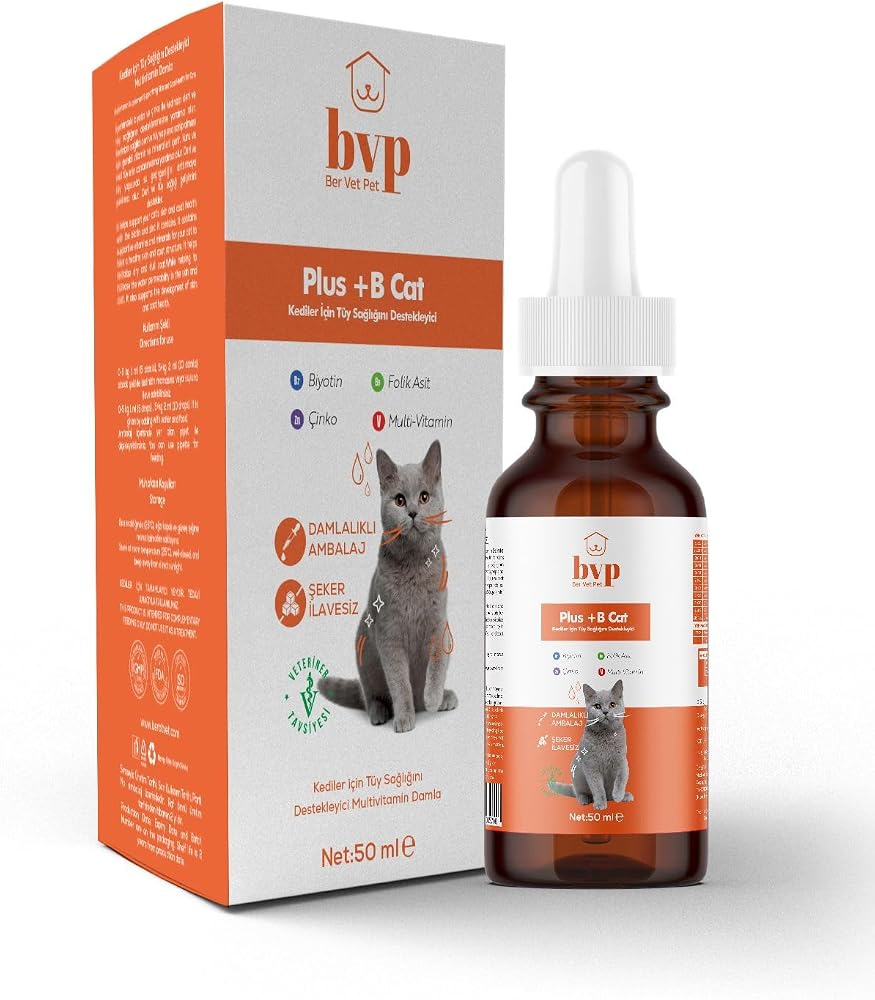 Ber vet pet Kedi Tüy Dökülme Önleyici Multivitamin Damla, Tüy Bakımı, 50ml