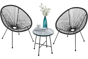 ‎JUSKYS Juskys Balkonmöbel Set Ostana 3-teilig - Tisch & 2 Sessel - stilvolle Sitzgruppe für Balkon, Terrasse & Garten - Gartenmöbel Balkonset Schwarz