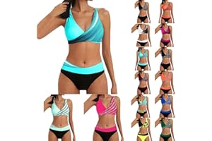 boseucn Bikini Damen Set, Bikini Damen Bauchweg Zweiteiliger Sexy Push Up Badeanzug Muster Druck V Ausschnitt Badeanzüge High Waist Bademode Bauchkontrolle Sommer Frauen 2pc Bikini Sets Schwimmanzug