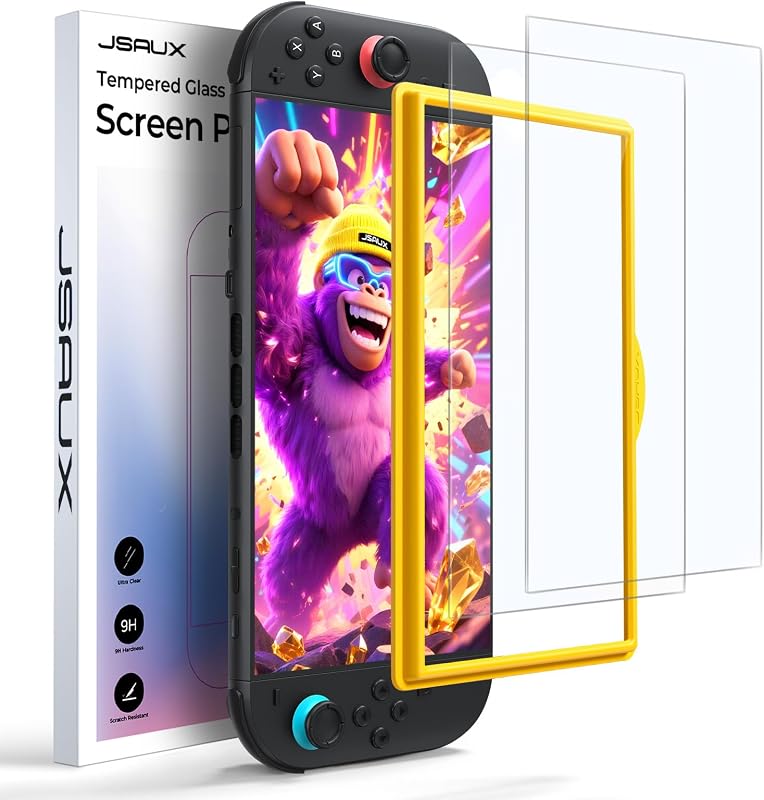 JSAUX [2-Pack] Anti-Glare Screen Protector for Nintendo Switch 2 (2025), Matte Glass Protector 9H Hardness Easy to Install with Guiding Frame Scratch Resistant Tempered Glass for Switch2