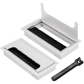 2 Cable Grommets Silver Office Table 160x80mm Aluminium with Brush and | Brush gasket for cable pass-through, simple installa