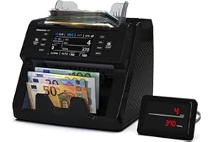 Detectalia V30 Contador de Billetes y Detector de Billetes Falsos con Doble CIS, Pantalla Táctil 4.5” + Pantalla Externa, Lectura Serie, Conteo Mixto Multidivisa, 1200 Billetes/Minuto, USB